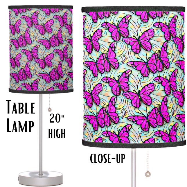 Purple Butterflies on Blue Iridescent Background Table Lamp (Creator Uploaded)