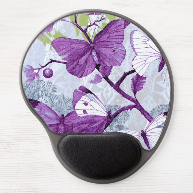 Purple Butterflies on Branches Gel Mouse Pad (Front)