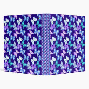 Purple Butterflies on dark blue background 3 Ring Binder