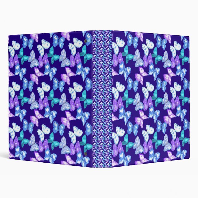 Purple Butterflies on dark blue background 3 Ring Binder (Background)