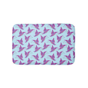 Purple Butterflies on Light Blue, Butterfly Print Bath Mat