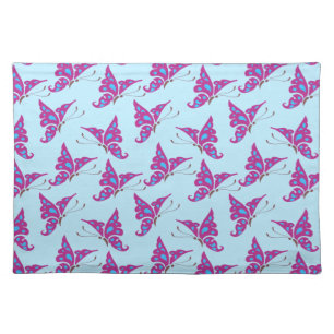 Purple Butterflies on Light Blue, Butterfly Print Cloth Placemat