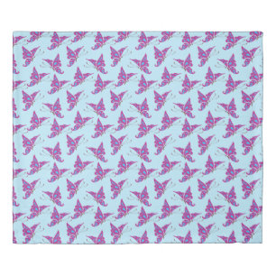 Purple Butterflies on Light Blue, Butterfly Print Duvet Cover