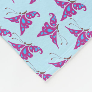 Purple Butterflies on Light Blue, Butterfly Print Fleece Blanket