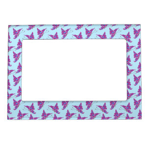 Purple Butterflies on Light Blue, Butterfly Print Magnetic Frame