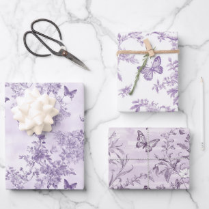 Purple Butterflies On Purple Background Wrapping Paper Sheets