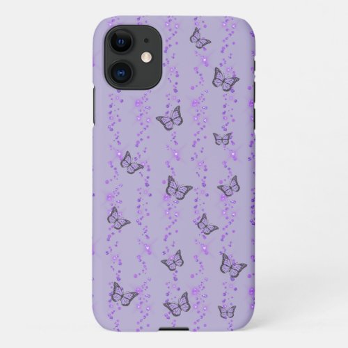 purple butterflies on simulated glitter  iPhone 11 case