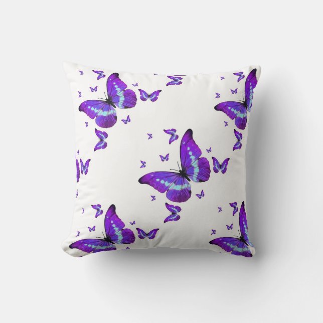PURPLE BUTTERFLIES ON WHITE ART THROW PILLOW (Front)