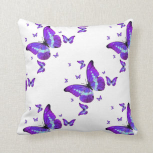PURPLE BUTTERFLIES ON WHITE ART THROW PILLOW