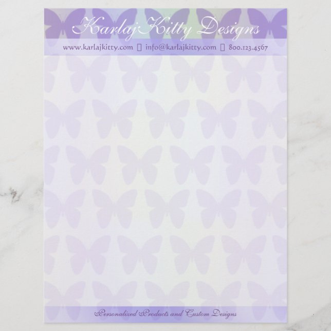 Purple Butterflies Personalized Letterhead (Front)