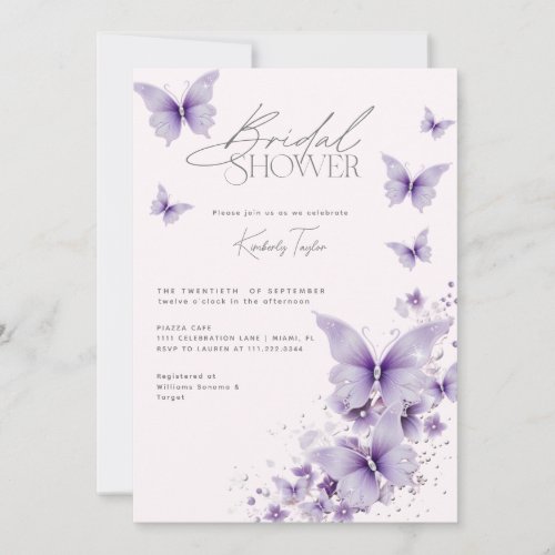 Purple Butterflies Pink Bridal Shower Invitation