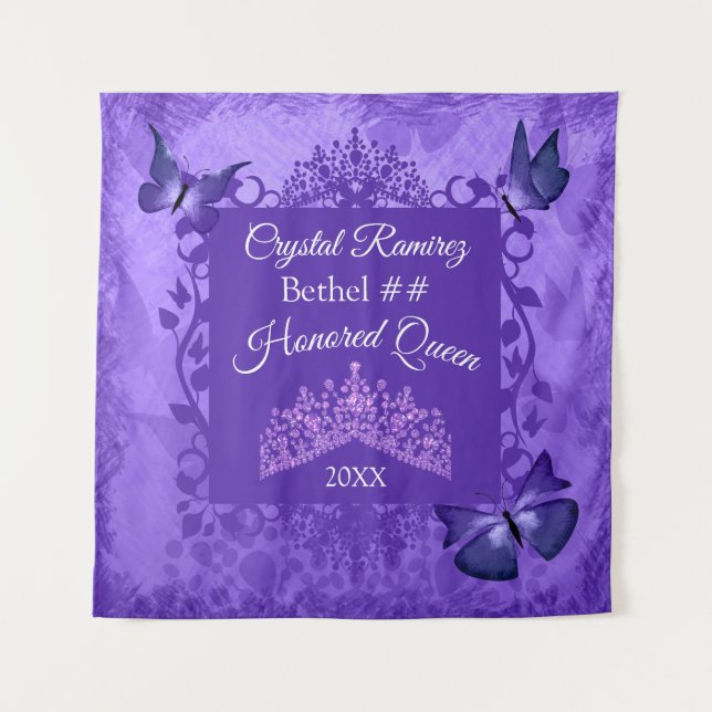 Purple Butterflies, Princess Tiara, Honored Queen Tapestry (Front)