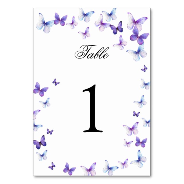 Purple Butterflies Quinceanera Table Number (Front)