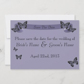 Purple Butterflies Save The Date Announcement by capturedbyKC at Zazzle