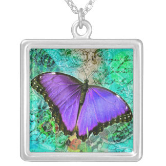 Purple Butterflies Silver Plated Necklace