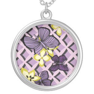 Purple Butterflies Silver Plated Necklace