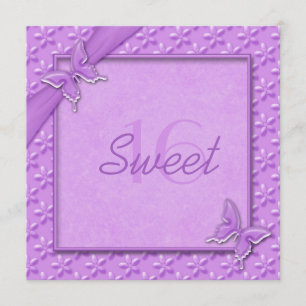 Purple Butterflies Sweet Sixteen Invitation