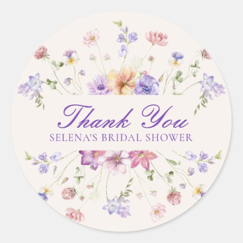 Purple Butterflies Thank You Bridal Shower Classic Round Sticker