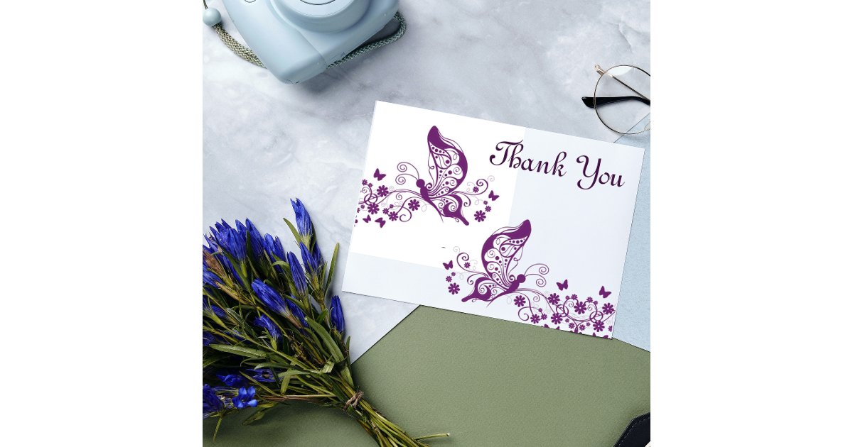 Purple butterflies thank you card | Zazzle