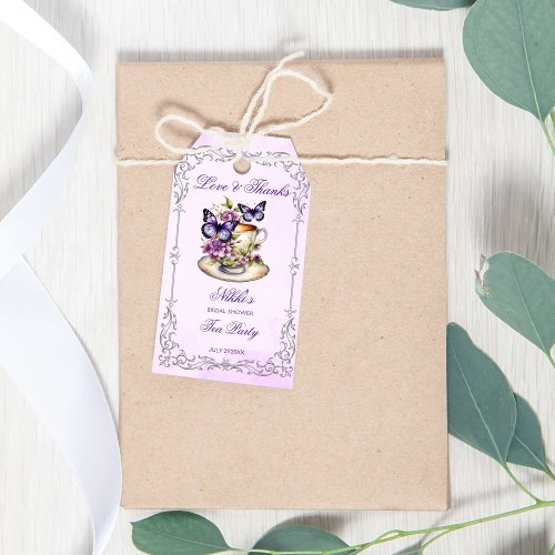 Purple butterflies Victorian bridal tea party Gift Tags