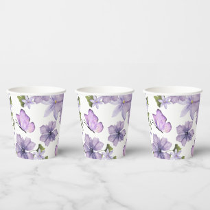 Purple Butterflies Watercolor Wildflower Paper Cups