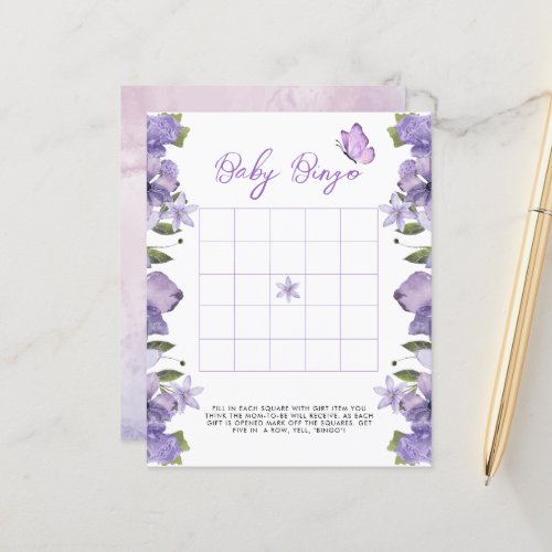 Purple Butterflies Wildflower Baby Bingo Game