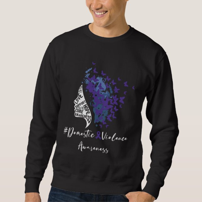Purple Butterflies with a Ribbon Domestic Violence Sweatshirt (Front)