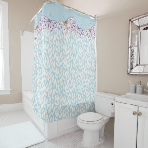 Purple Butterflies with Light Blue Pattern Shower Curtain