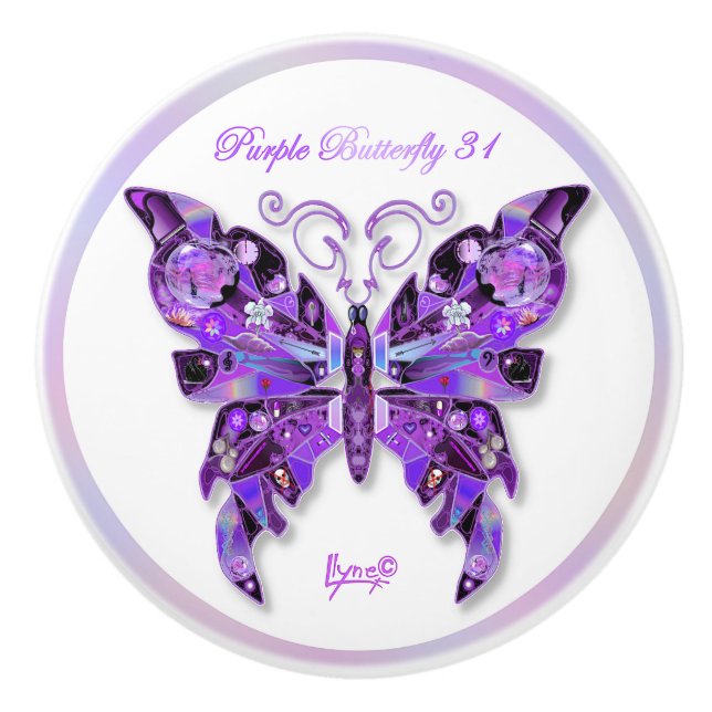 Purple Butterfly 31 Ceramic Knob (Front)