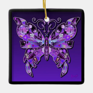 Purple Butterfly 31 Ceramic Ornament