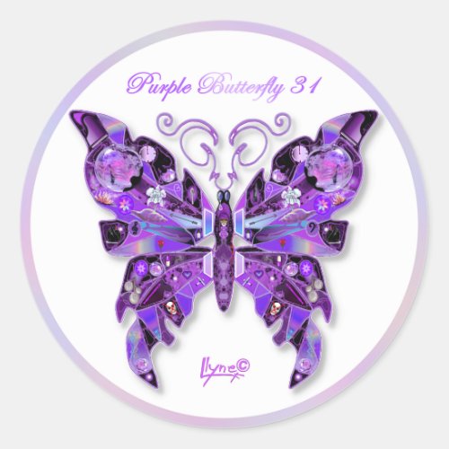 Purple Butterfly 31 Classic Round Sticker