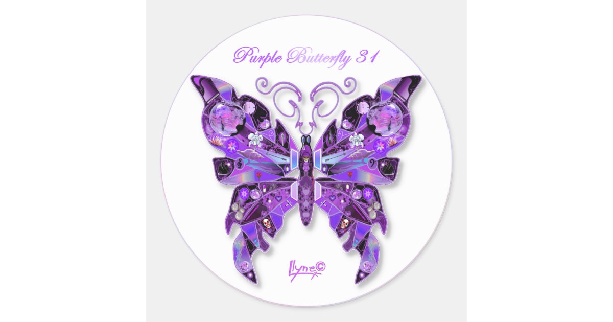 Purple Butterfly 31 Classic Round Sticker | Zazzle