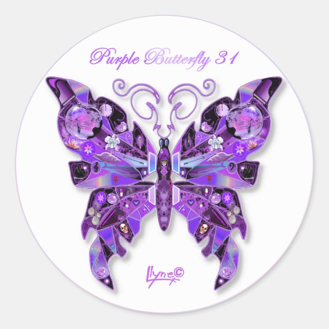 Purple Butterfly 31 Classic Round Sticker (Front)