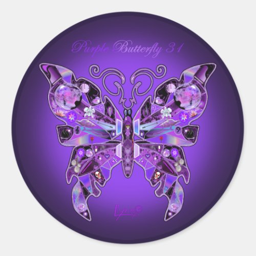 Purple Butterfly 31 Classic Round Sticker