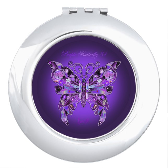 Purple Butterfly 31 Compact Mirror (Front)
