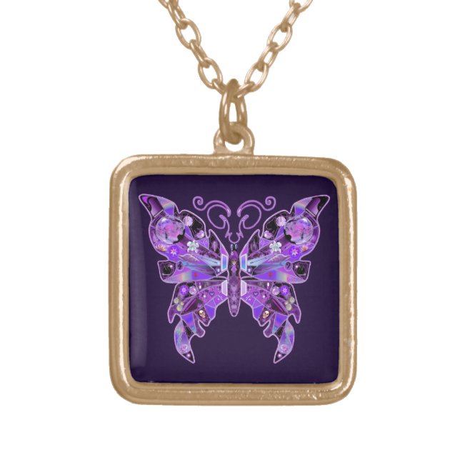 Purple Butterfly 31 Gold Plated Necklace (Front)