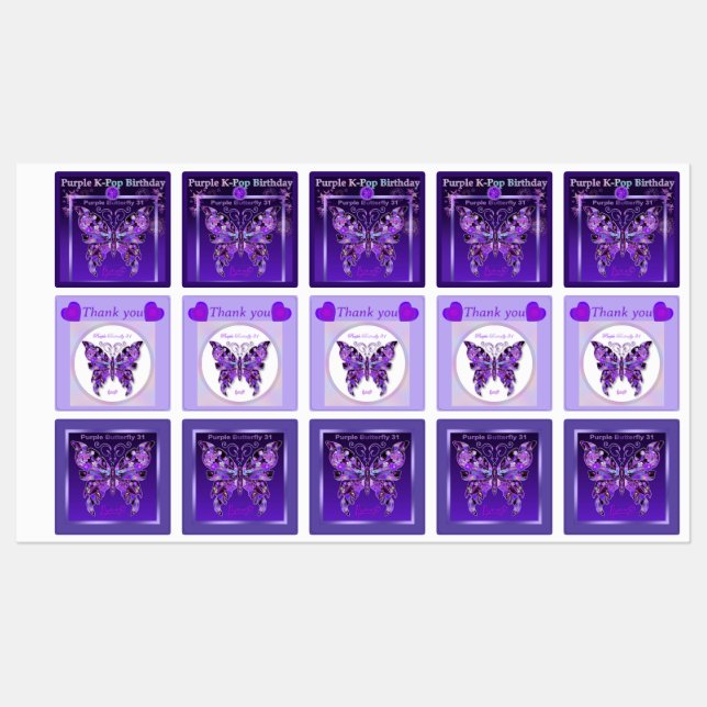 Purple Butterfly 31 Labels (Sheet)