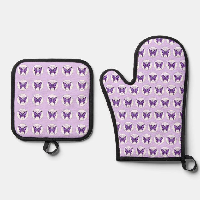 purple butterfly 31 oven mitt & pot holder set (Front)