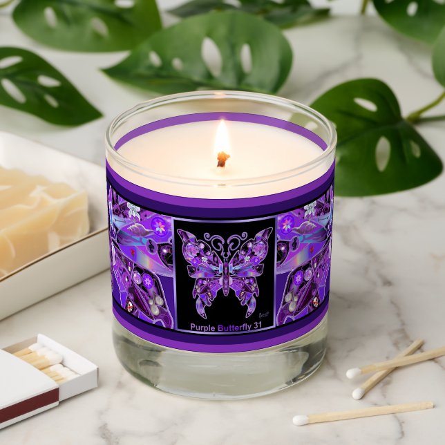 Purple Butterfly 31 Pillar Candle (Lit)