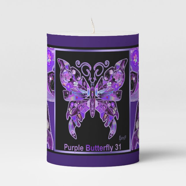 Purple Butterfly 31 Pillar Candle (Front)