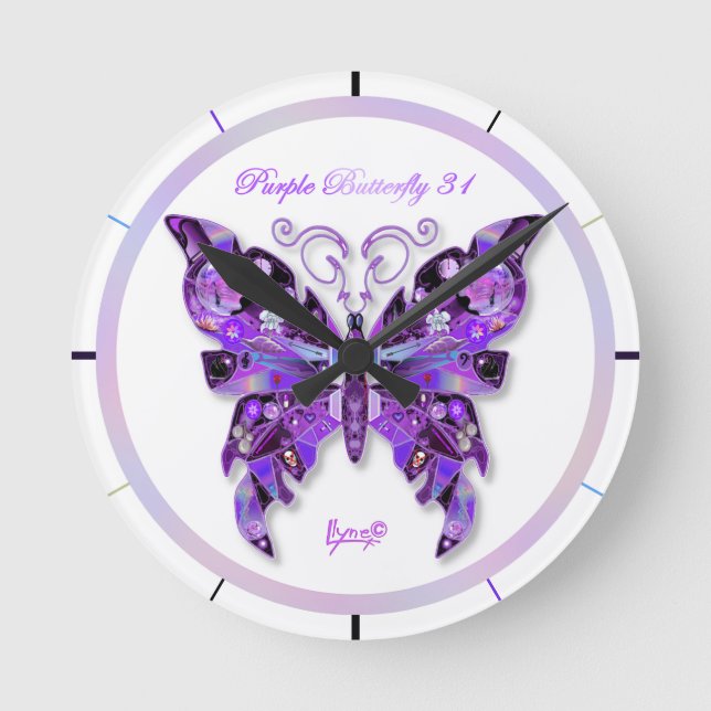 Purple Butterfly 31 Round Clock (Front)