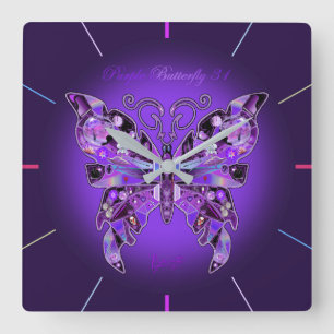 Purple Butterfly 31 Round Clock