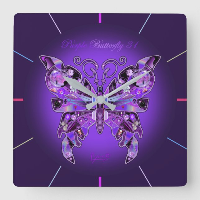 Purple Butterfly 31 Round Clock (Front)