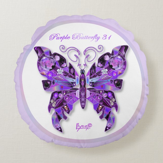 Purple Butterfly 31 Round Pillow (Front)