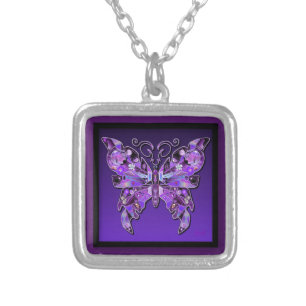 Purple Butterfly 31 Silver Plated Necklace