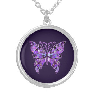 Purple Butterfly 31 Silver Plated Necklace