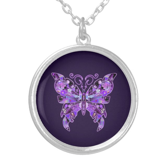 Purple Butterfly 31 Silver Plated Necklace (Front)