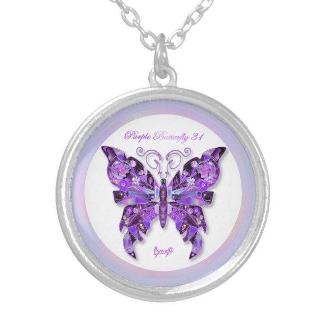Purple Butterfly 31 Silver Plated Necklace (Front)