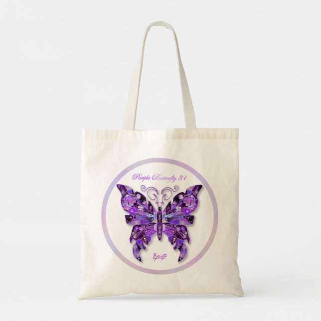Purple Butterfly 31 Tote Bag (Back)