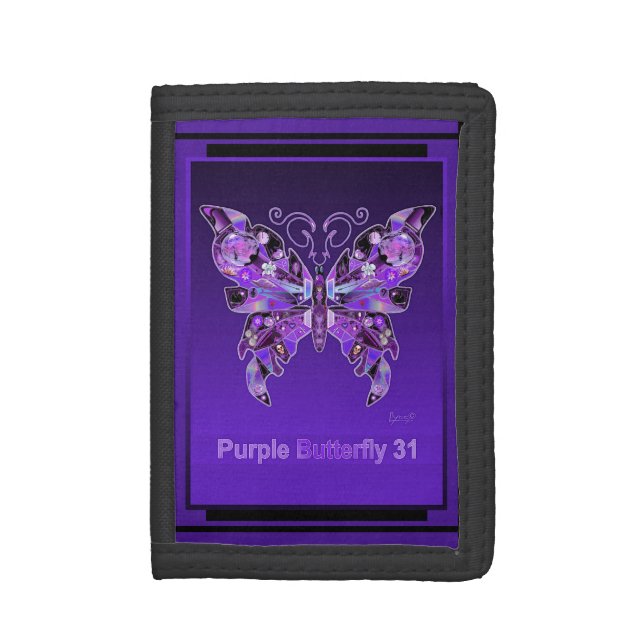 Purple Butterfly 31 Trifold Wallet (Front Vertical)